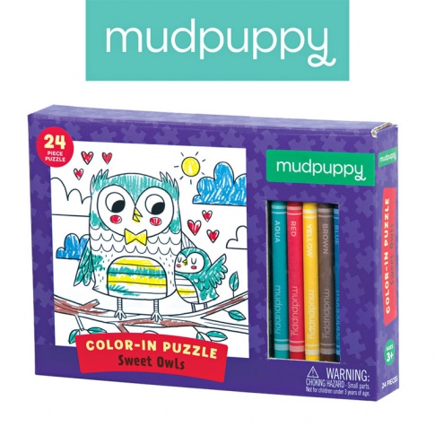 Fotografia, na której jest Mudpuppy Puzzle kolorowanka z 5 kredkami Słodkie Sowy