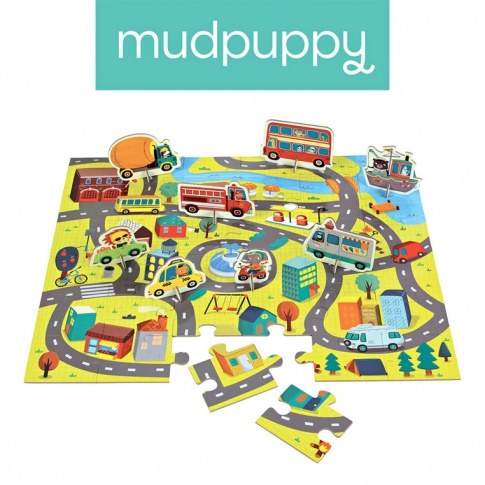Fotografia, na której jest Mudpuppy Puzzle zestaw z 8 figurkami W mieście 3+