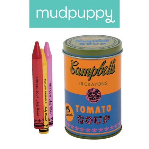 Fotografia, na której jest Mudpuppy Kredki świecowe Andy Warhol 18 sztuk w pomarańczowej puszce