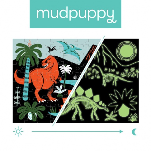 Fotografia, na której jest Mudpuppy Puzzle świecące w ciemności Dinozaury 100 elementów 5+