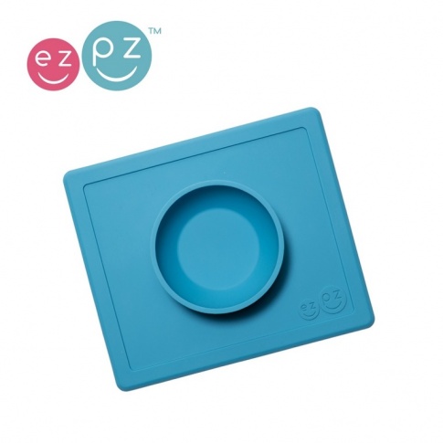 Fotografia, na której jest EZPZ Silikonowa miseczka z podkładką 2w1 Happy Bowl niebieska