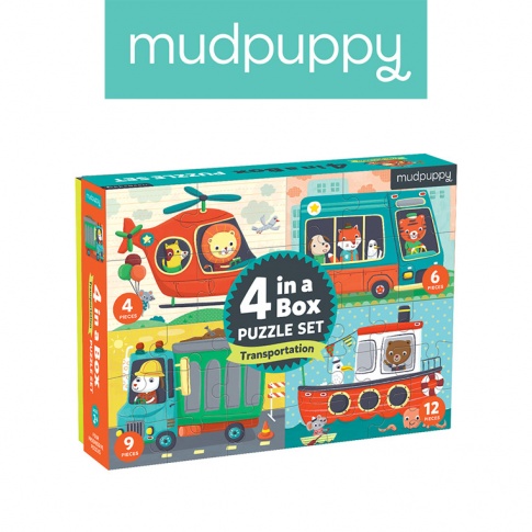 Fotografia, na której jest Mudpuppy Puzzle 4 w 1 Pojazdy 4, 6, 9 i 12 elementów 2+