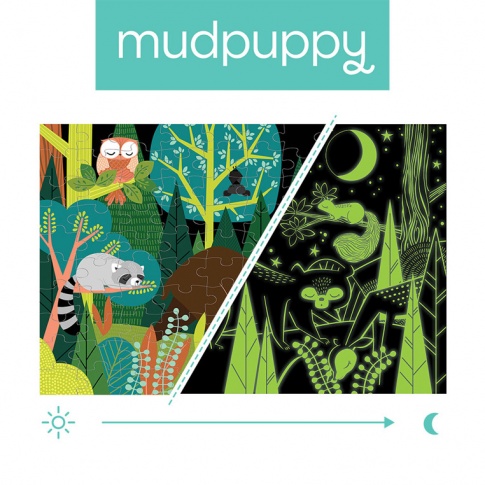 Fotografia, na której jest Mudpuppy Puzzle świecące w ciemności W lesie 100 elementów 5+