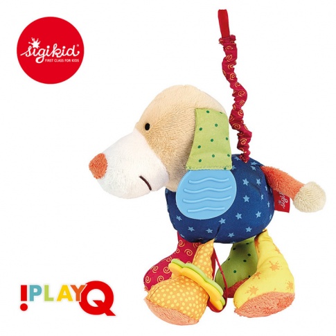 Fotografia, na której jest SIGIKID Przytulanka aktywizująca Pies z gryzakiem, wibracją i szeleszczącą folią 6m+ PlayQ 