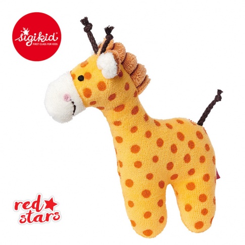 Fotografia, na której jest SIGIKID Miękka mini – grzechotka Żyrafa Red Stars 