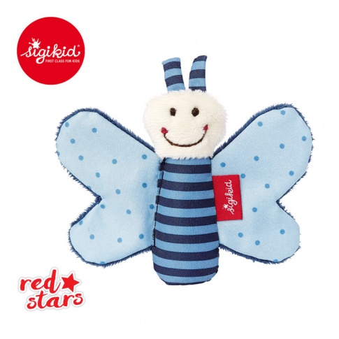 Fotografia, na której jest SIGIKID Miękka mini – przytulanka Niebieski motylek z szeleszczącymi skrzydełkami Red Stars