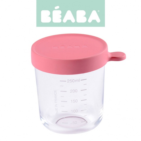 Fotografia, na której jest Beaba Pojemnik słoiczek szklany z hermetycznym zamknięciem 250 ml dark pink