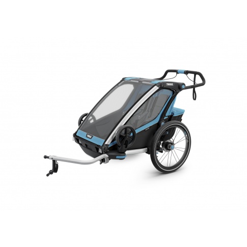 Fotografia, na której jest Przyczepka rowerowa dla dziecka - THULE Chariot Sport 2 - niebieska/czarna