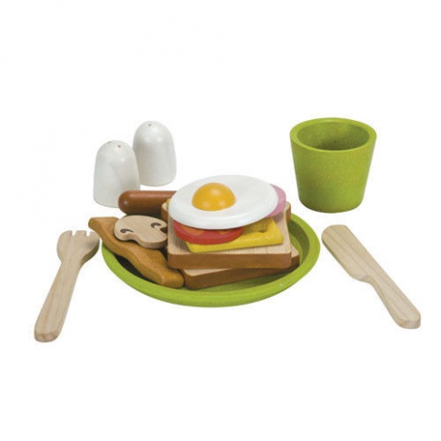 Fotografia, na której jest Śniadanie na talerzu, drewniany zestaw do zabawy, Plan Toys®