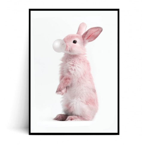 Fotografia, na której jest Plakat KRÓLICZEK BUBBLE GUM pink - Fox Art Studio