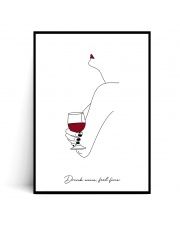 Plakat DRINK WINE FEEL FINE biały - Fox Art Studio