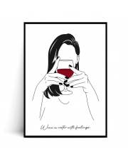 Plakat WINE IS WATER WITH FEELINGS biały - Fox Art Studio