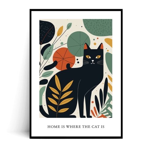 Fotografia, na której jest Plakat KOT HOME IS WHERE THE CAT IS - Fox Art Studio