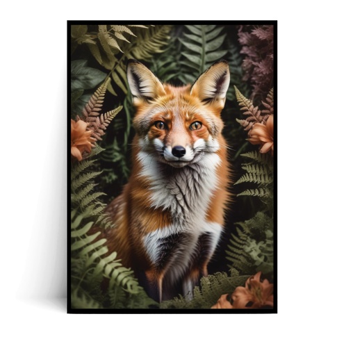 Fotografia, na której jest Plakat PORTRET LIS W PAPROCIACH no.2 - Fox Art Studio