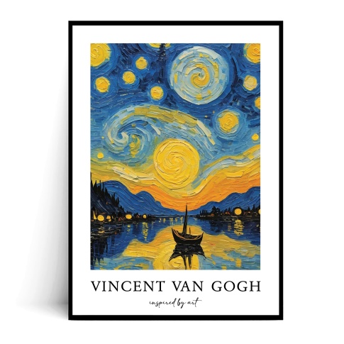 Fotografia, na której jest Plakat VAN GOGH JEZIORO Z ŁÓDKĄ