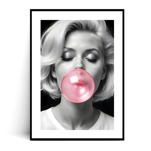 Fotografia, na której jest Plakat KOBIETA Z GUMĄ BALONOWĄ Bubble Gum 