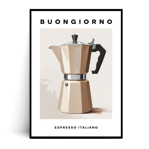 Fotografia, na której jest Plakat KAWIARKA BUONGIORNO ESPRESSO ITALIANO Beżowa