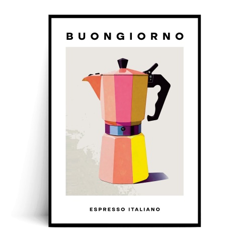 Fotografia, na której jest Plakat KAWIARKA BUONGIORNO ESPRESSO ITALIANO kolorowa