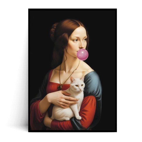 Fotografia, na której jest Plakat DAMA Z KOTEM Da Vinci Bubble Gum 