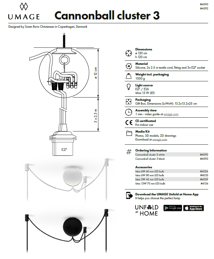 Zawieszenie do lamp z podsufitką UMAGE Cannonball Cluster 3